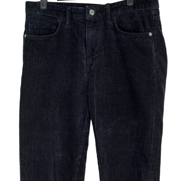 Zara Corduroy Straight Leg High Rise Cropped Pants Trousers Raw Hem 31 Black - Picture 3 of 15